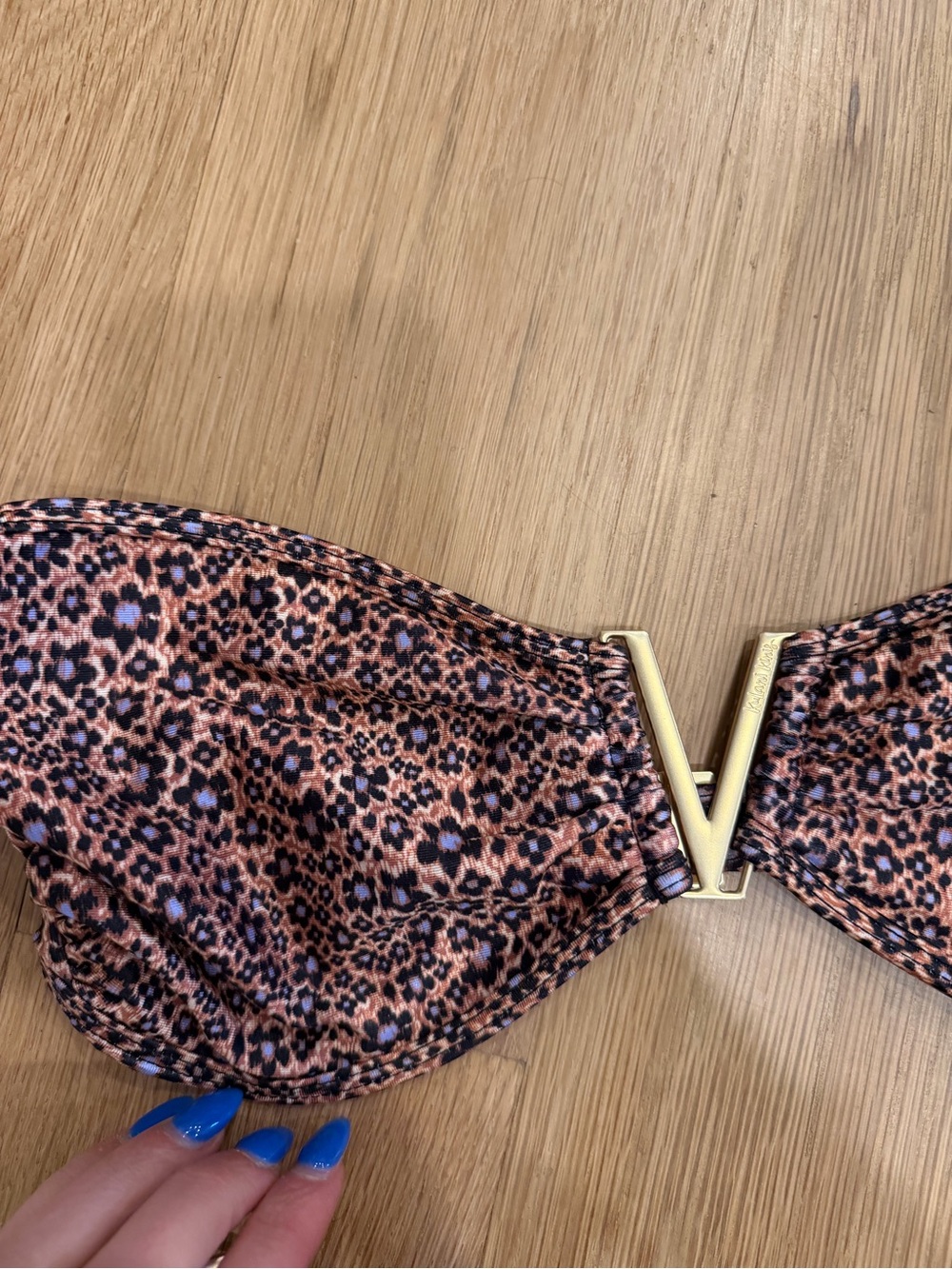 Kulani Kinis Peach and Black Leopard Bandeau Tie-Side Bikini - Picture 2 of 5